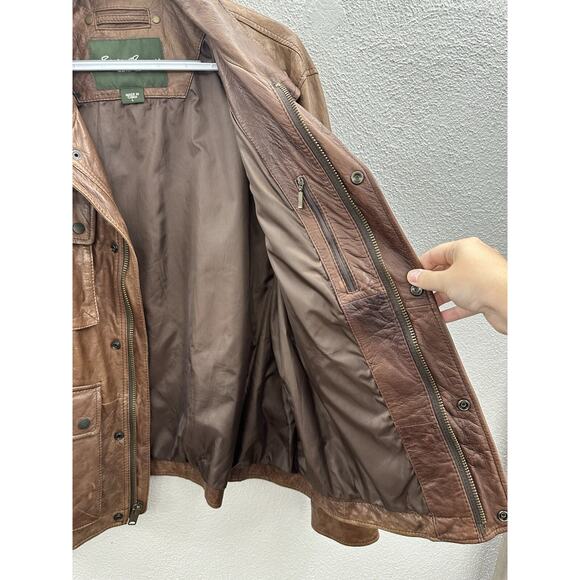 Eddie Bauer Mens Bomber Jacket Size Large Brown Genuine Lamb Leather Zip Up VTG - Picture 9 of 15